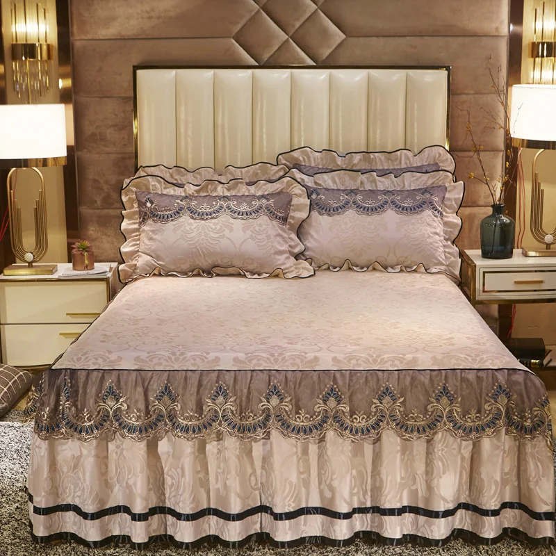 Lace bedspread striped 100% non-slip Bedplate lovely student single double Bed sheet queen size flat soft sand | Дом и сад