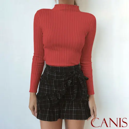 Новая Осенняя Женская водолазка с длинным рукавом в полоску однотонный