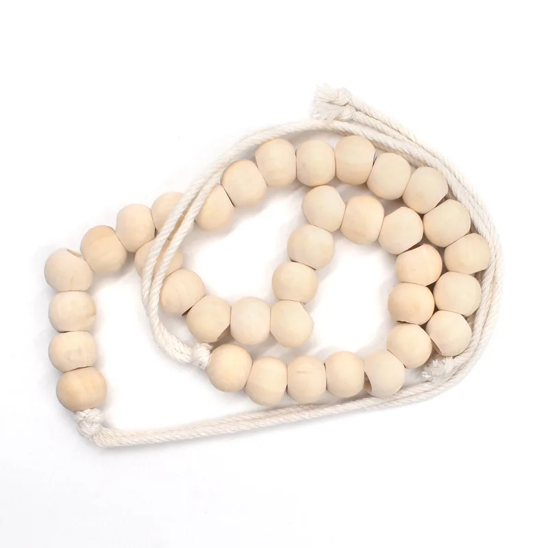 Bao Niu DIY Curtain Accessories 105CM Hand-woven Curtain Tie Rope, Natural Wood Color Wooden Beads, Creative Curtain Tie