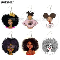 somesoor black girl gang afro queen wooden drop earrings melanin poppin curly natural hair handmade wood dangle for women gift