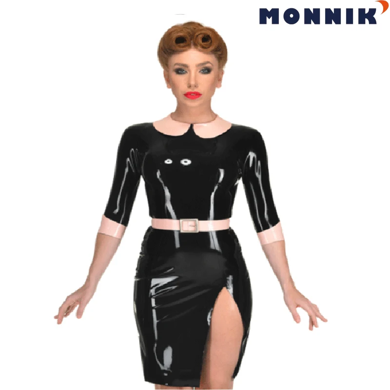 

Латексный латексный резиновый плотный фартук MONNIK унисекс с ремнем костюмы Gummi 0,4 мм Вечерние