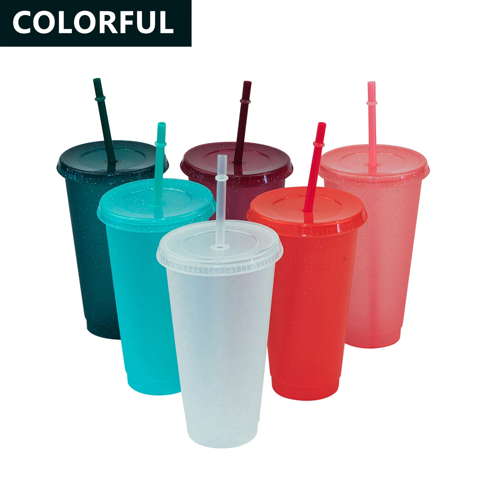 Powder Shiny Reusable Straw Cup Sequined Glitter Coffee Juice Mug Personalized Plastic Bottom Outdoor Portable | Дом и сад