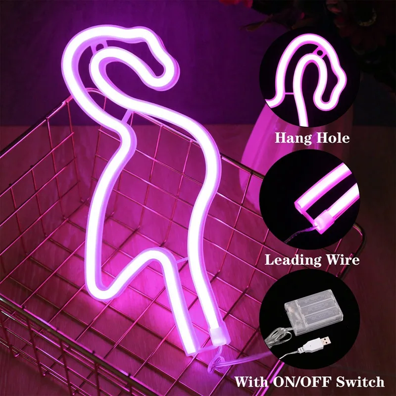 Светодиодный неоновый настенный светильник с фламинго визуальное