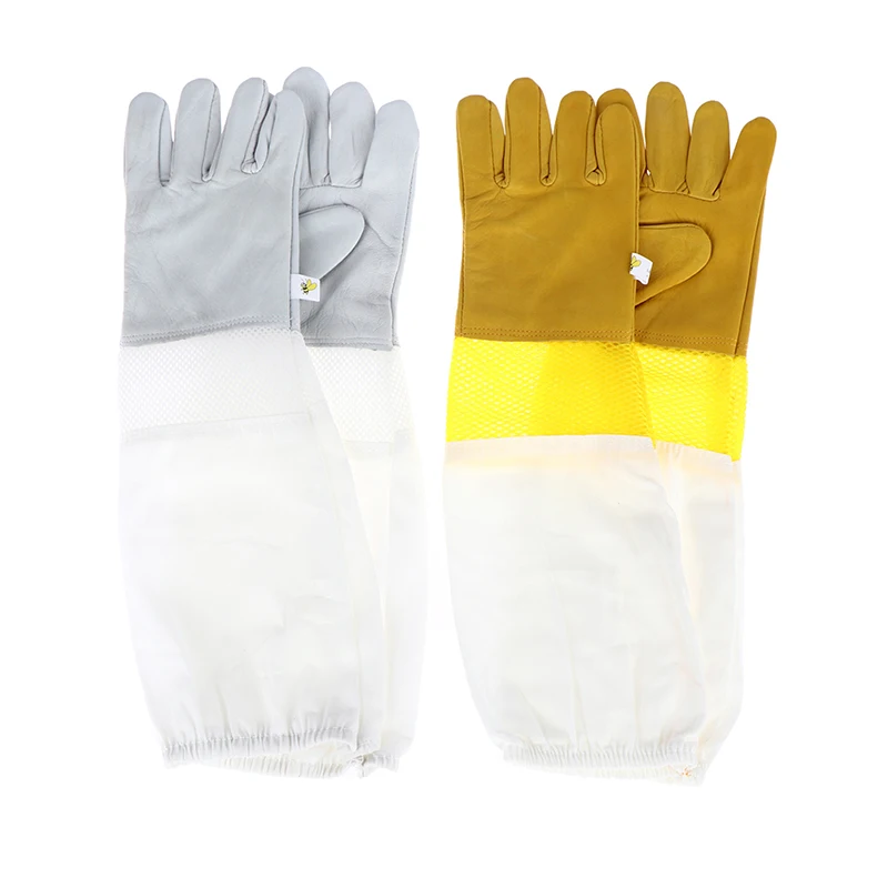 

1 pairs Protective Sleeves breathable yellow mesh white Apiculture beekeeping