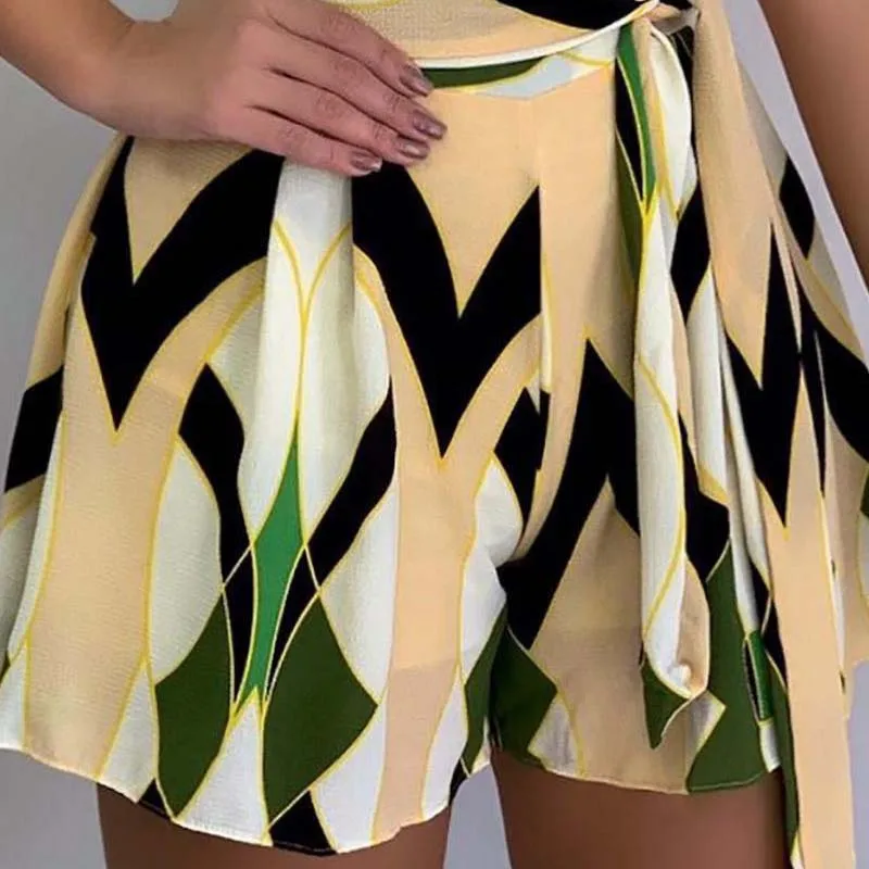 Женские комбинезоны с цветочным принтом на тонких бретельках глубоким v образным