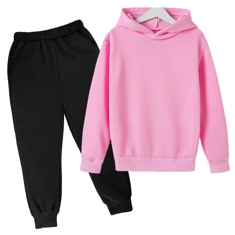 

Girls' autumn new product solid color polyester cotton fleece sweater kids hoodie + pants two-piece original sweatshirt 4-14 yea