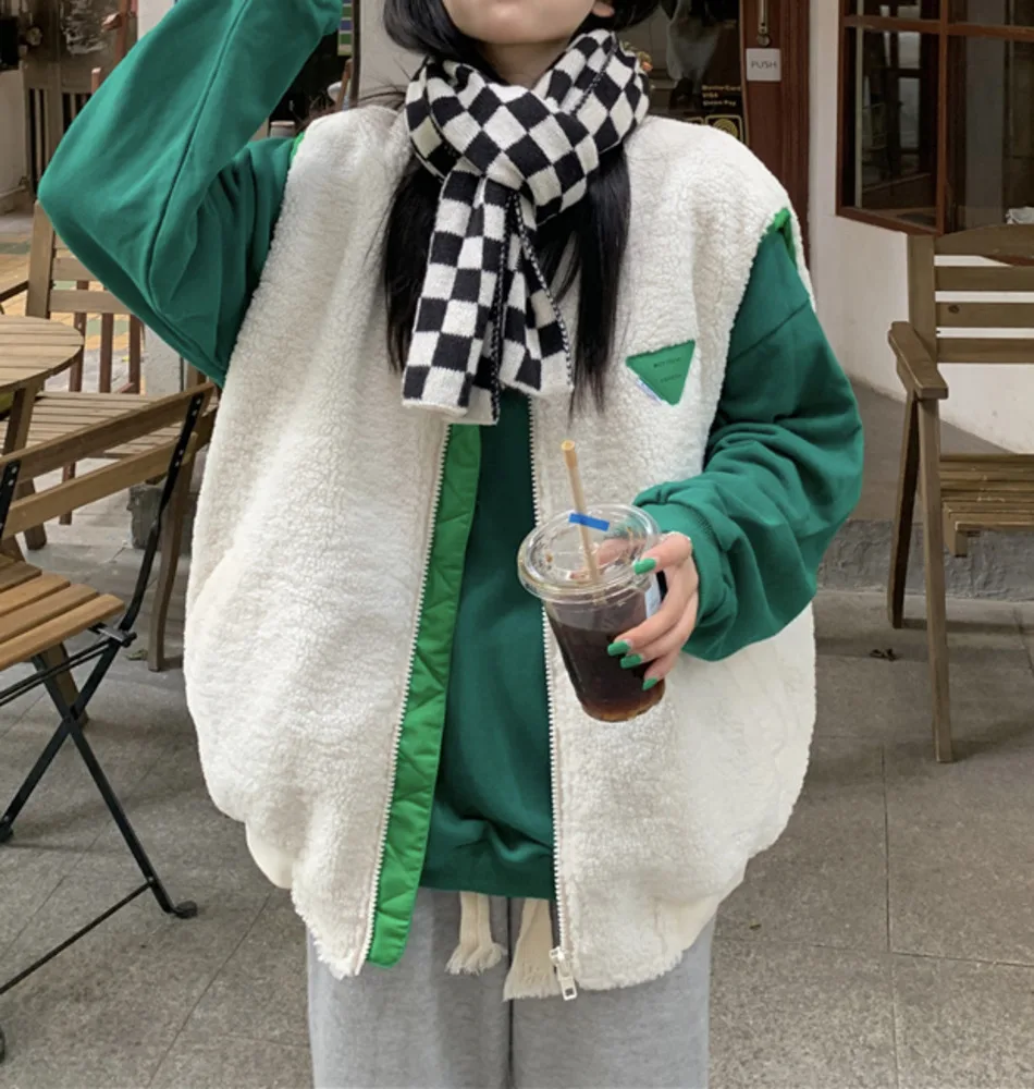 Женский Свободный жилет на молнии из овечьей шерсти | Женская одежда