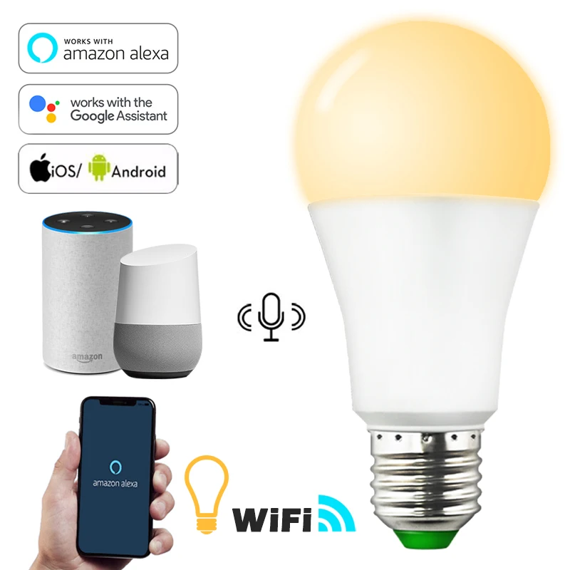 Умная Светодиодная лампа E27 B22 Wi Fi 15 Вт предупреждающий светильник светодиодная с