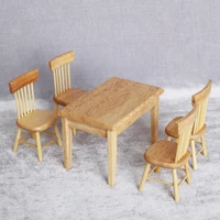 5pcs 112 dollhouse miniature dining table chair wooden mini furniture set for ob11 accessories