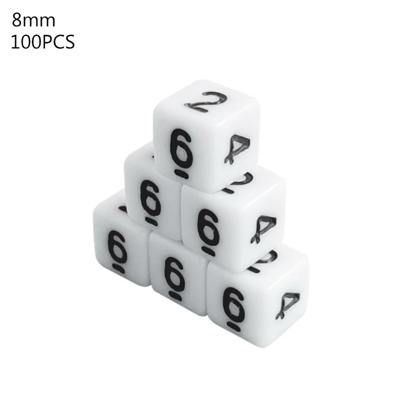 

100pcs White Gaming Dice 8/10/16mm Standard Six Sided Decider Number Dice Toy M12 21 Dropshipping