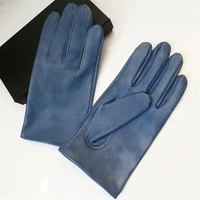 womens sheepskin gloves winter warmth short thin touch screen driving female black blue leather gloves new high end