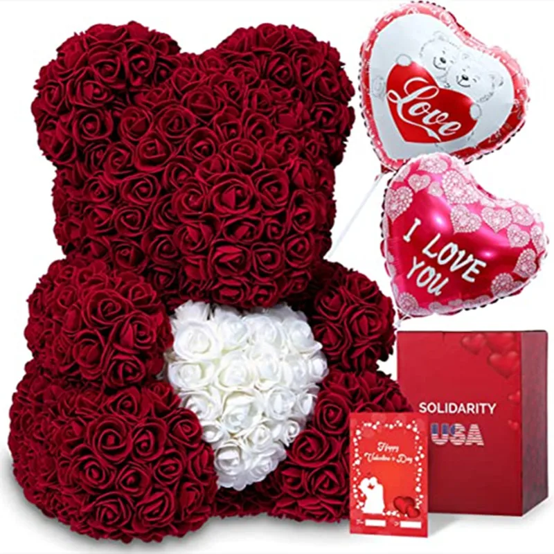 

40cm rose teddy bear flower artificial handmade eternal rose bear valentine's day anniversary bridal baptism wedding mother's da
