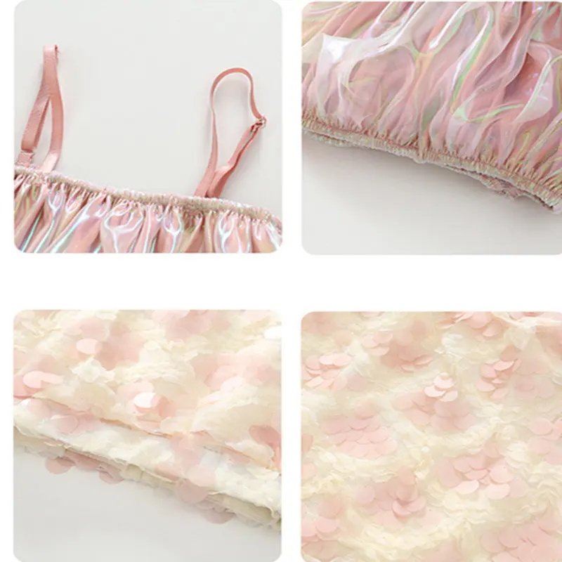 

Teen Girls Clothing Sets Shiny Tank Top And Fish Scale Sequin Skirt Summer New Fashion Two-Pieces Cool Girls Outfits 6 8 10 12Y