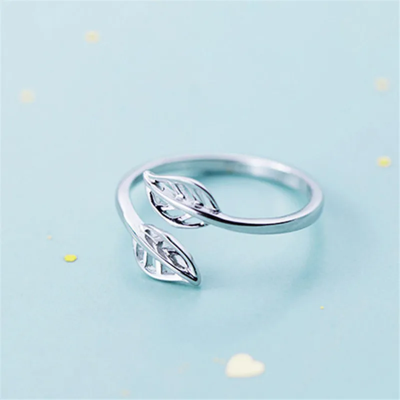 

925 Sterling Silver Leaf Rings for Women Wedding Party Jewelry Adjustable Rings Anillos jz544
