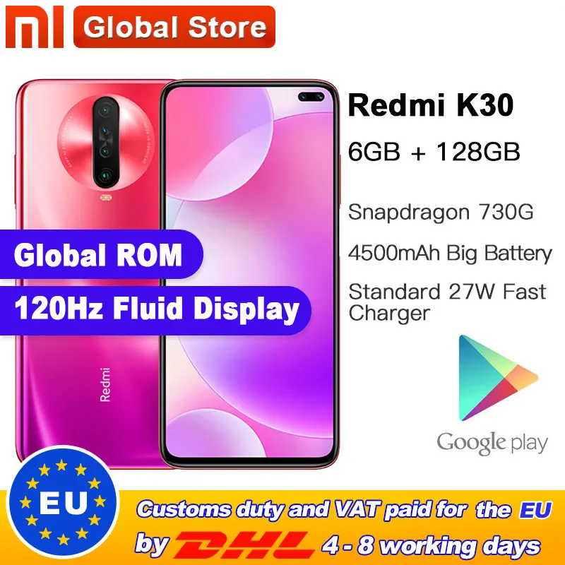 Оригинальный Смартфон Xiaomi Redmi K30 с глобальной прошивкой 6 ГБ 128 4G Восьмиядерный