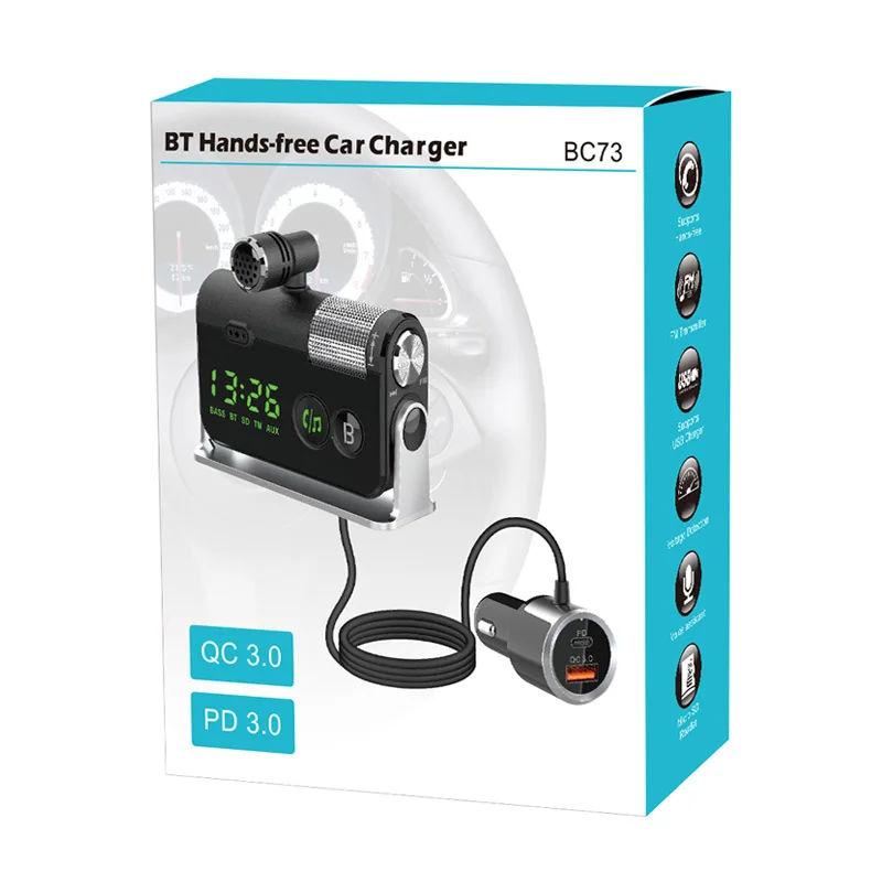 Автомобильный FM-передатчик Bluetooth 5 0 громкая связь AUX аудиоприемник mp3-плеер QC3.0 + PD