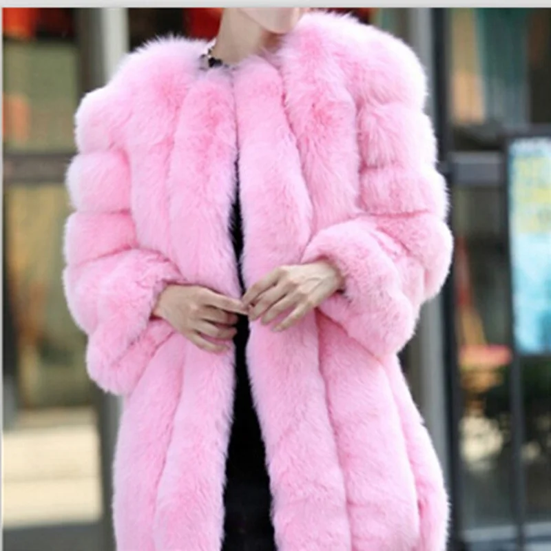 Winter luxury fake fox shirt long pink blue sweater women's simulation coat fur | Женская одежда