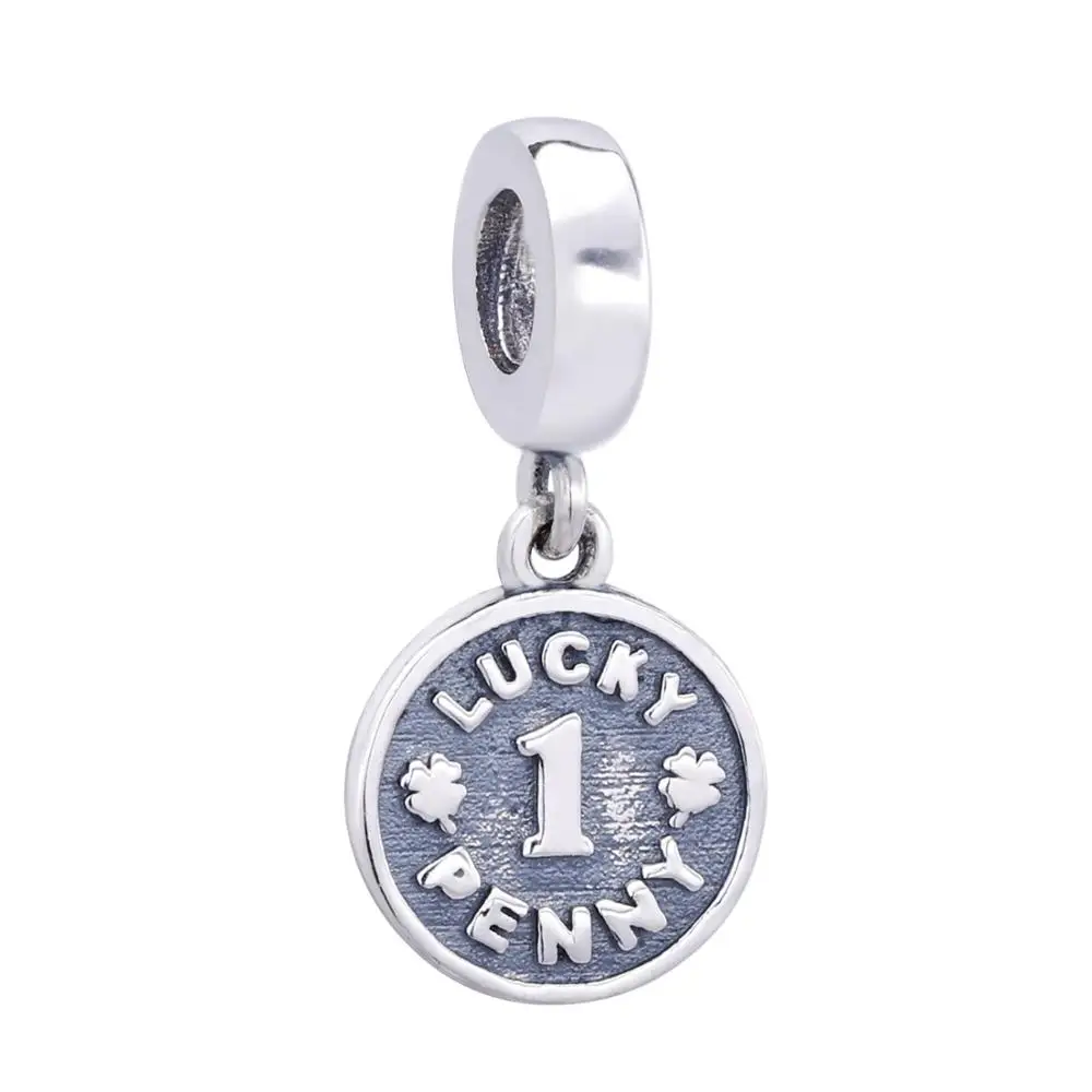 

Authentic 100% 925 Sterling Silver Charm LUCKY PENNY Dangle Charms Fashion Bracelet Beeds DIY Jewelry For Women Gift