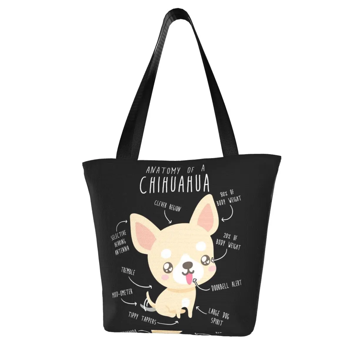 

Chihuahua Dog Anatomy Shopping Bag Cute Dog Lover Aesthetic Polyester Streetwear Handbag Female Gift Bags