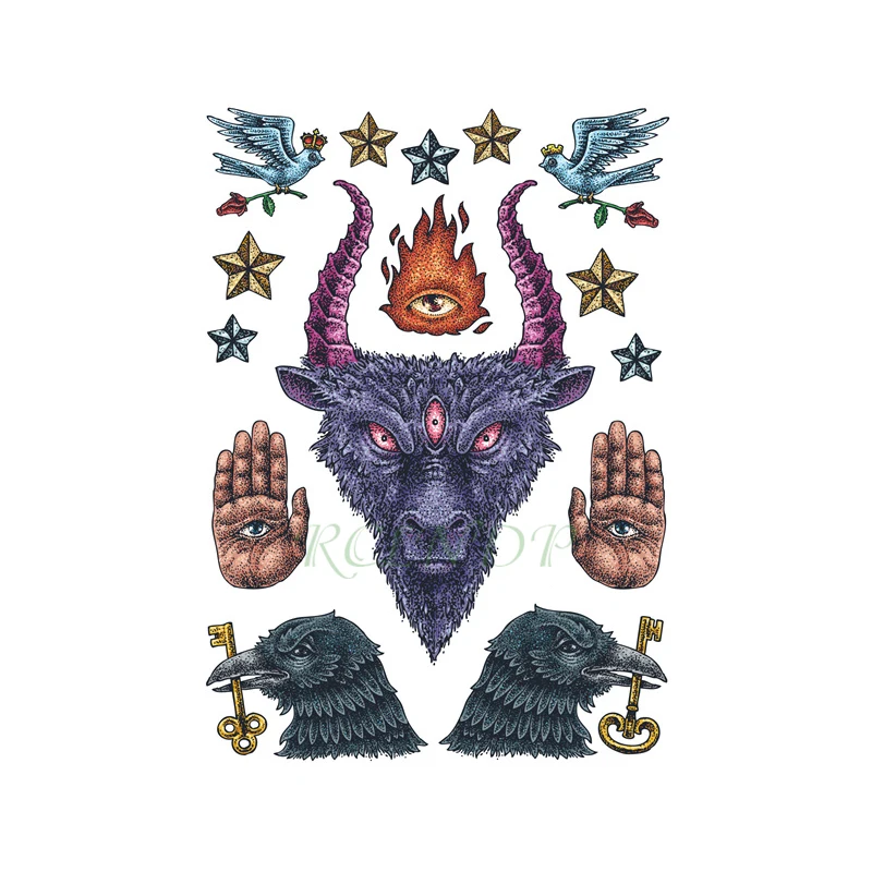 Водостойкая Временная тату-наклейка огненные глаза овечка птица звезда Орл ключ