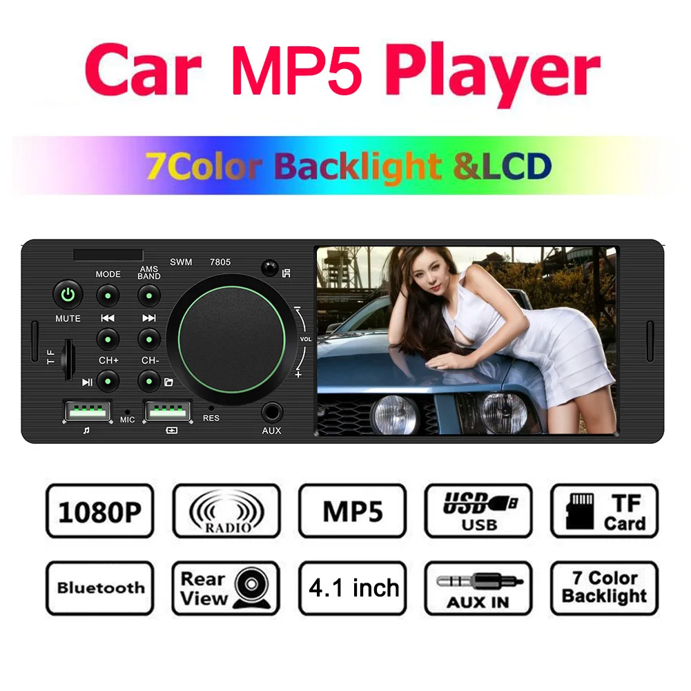 

Автомобильный радиоприемник 4,1 дюйма TFT, 1 DIN, Bluetooth, аудио, стерео, FM, аудио, стерео, mp5-плеер, подключение камеры заднего вида