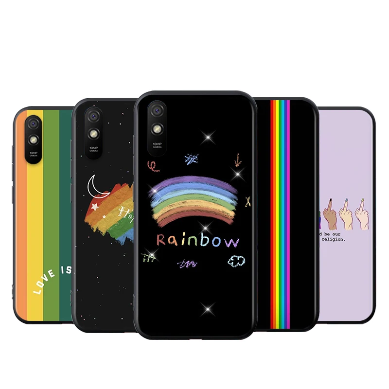 

For Xiaomi Redmi 9i 9T 9A 9C 9 8A 8 GO 7 7A S2 Y2 6 6A 5 5A 4X Prime Pro Plus Rainbow love is love happy Black Soft Phone Case