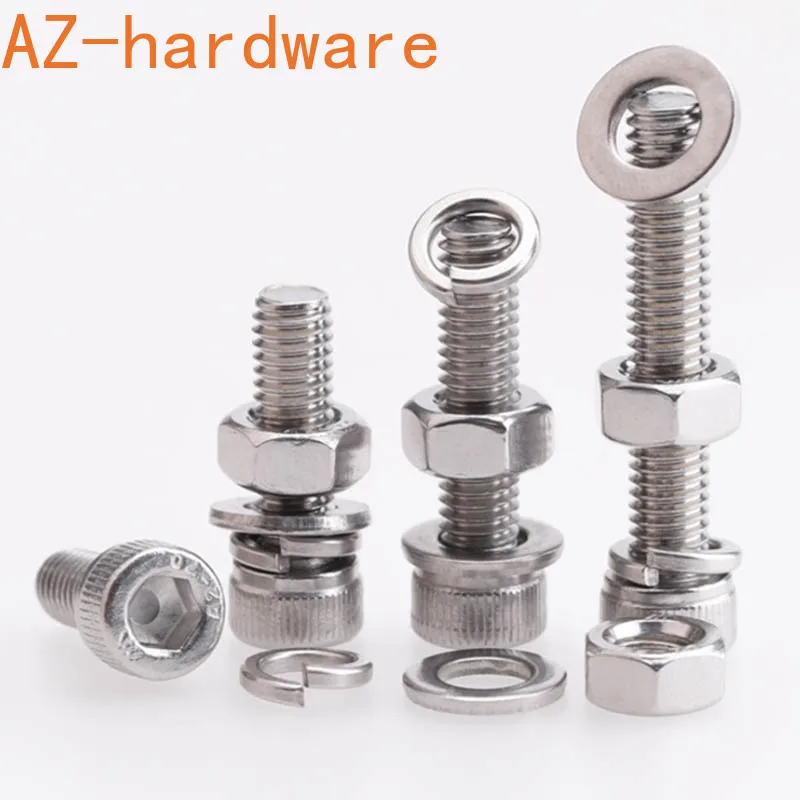 

M8M10M12 болт с шестигранной головкой из нержавеющей стали 304, набор из гайка, прокладка больших комбинированных прокладок, 10 шт.