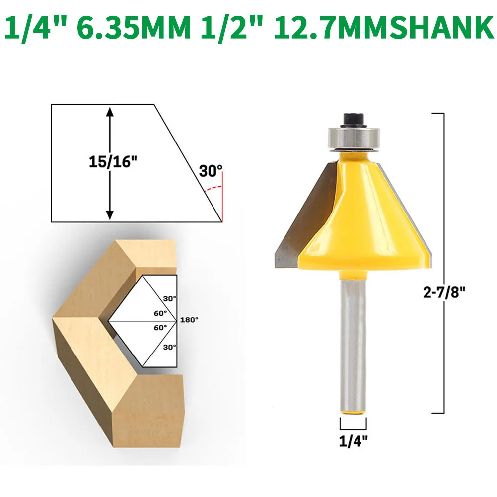 

1 шт. 1/4 "6,35 мм 1/2" 12,7 мм хвостовик фрезерный станок для резьбы по дереву 30 градусов фаской & конические фреза для отделки кромки бит деревообра...