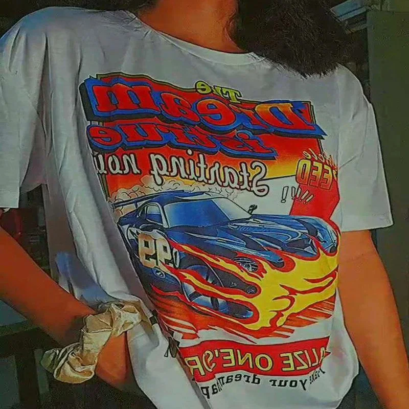 

Dream Car Round Neck Graphic Print Top T Shirt Casual Short Sleeve T-shirts Cute Tees Womens Clothing Oversize