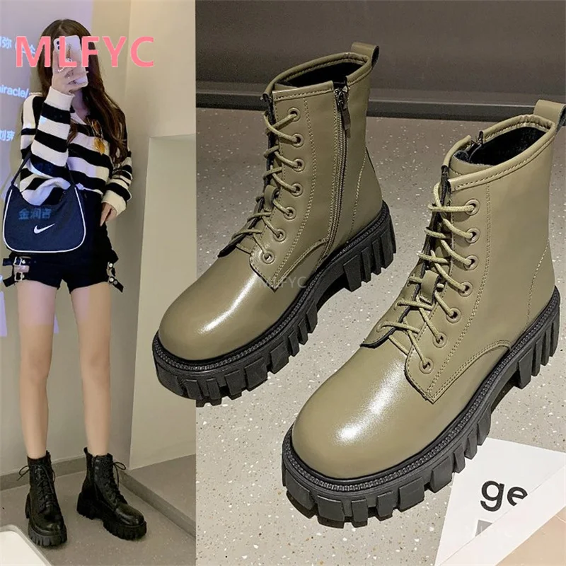 

Thick-soled lace-up Martin boots women's autumn winter2021 new leather women's boots comfortable soft-soled mid-tube boots women