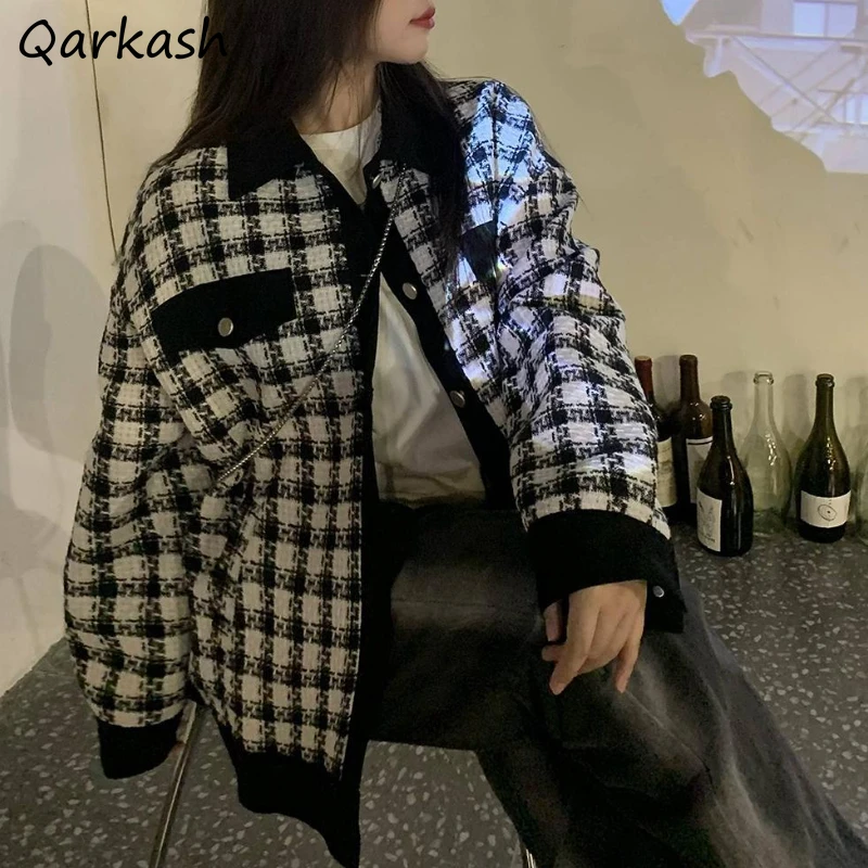 

Basic Jackets Women Plaid French Style Ulzzang Tender Leisure Design Clothing Outwear Newest Vintage Stylish Classic Ins Fashion