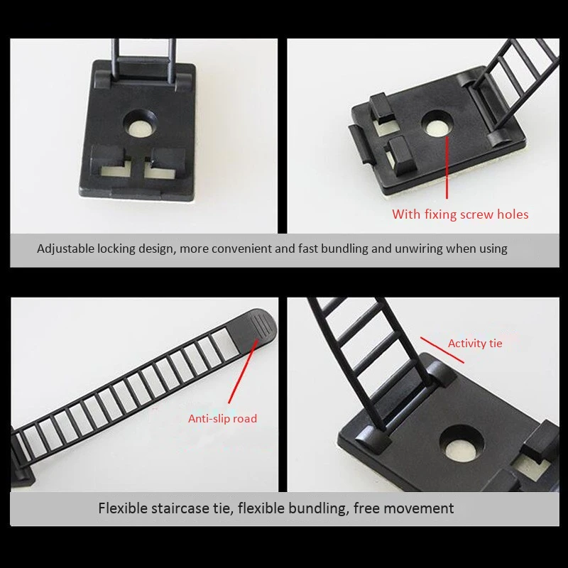

40Pcs Cable Clips Clamp for Wire Tie Cable Mount Adjustable Cable Tie Fix Holder Clips Black