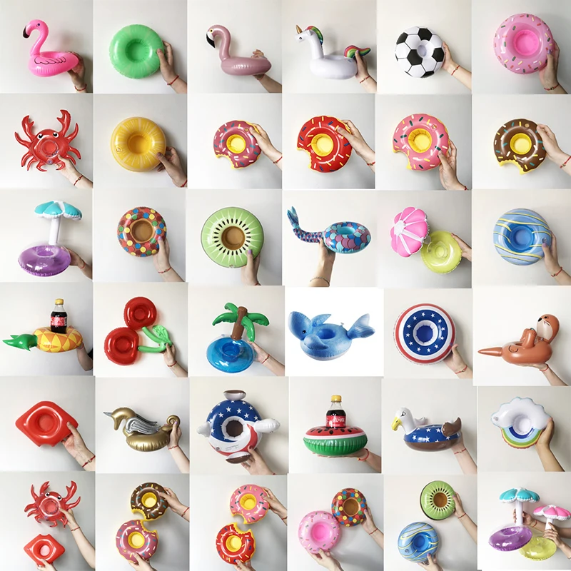 

24 Styles Mini Lovely Animal Shape Inflatable Water Swimming Pool Drink Cup Stand Holder Float Toy Coasters For Beverage Beer
