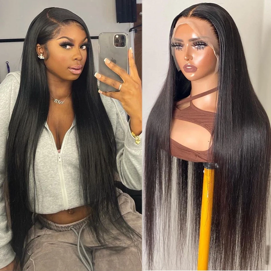 

30 Inch 13x4 Straight HD Lace Front Wig Human Hair 4X4 5X5 Transparent Lace Closure Frontal 150 Density Long Wigs Black Women