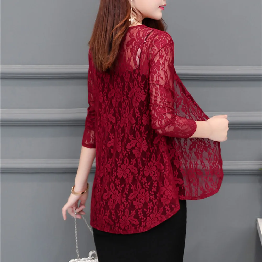 Женский элегантный кружевной полый Блейзер 3/4 рукав открытая передняя часть