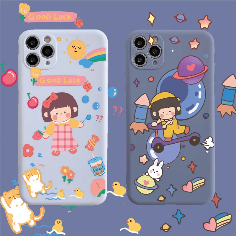 

New Cartoon bicycle bow girl mobile phone case for iPhone11 12Pro Max mini X XR XSMax 8 7 6PluS anti-fall protective back cover