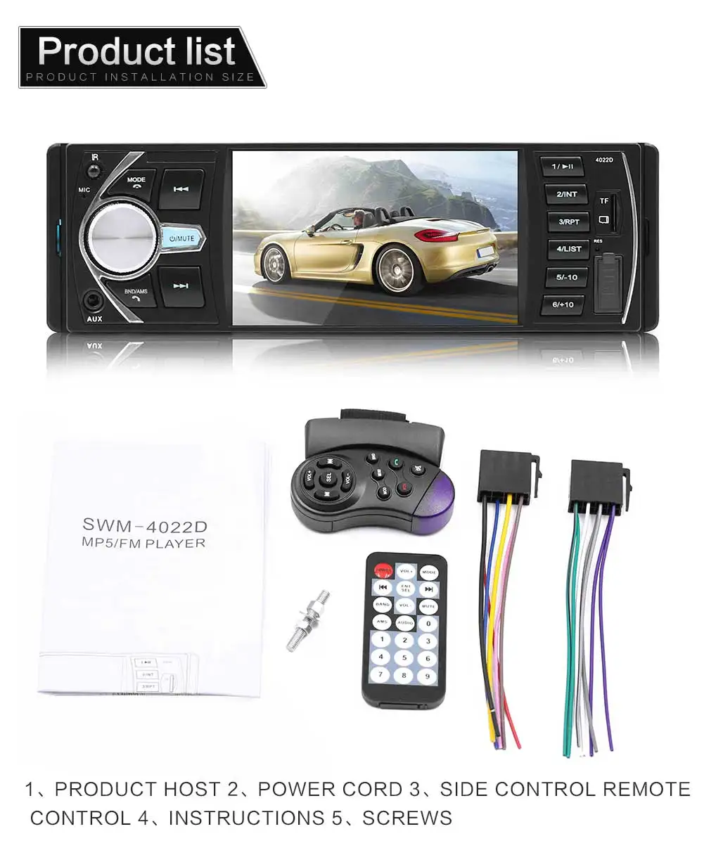 1 Din 4 &quotавтомобильный стерео аудиоплеер Bluetooth MP5 мультимедиа авторадио FM видео