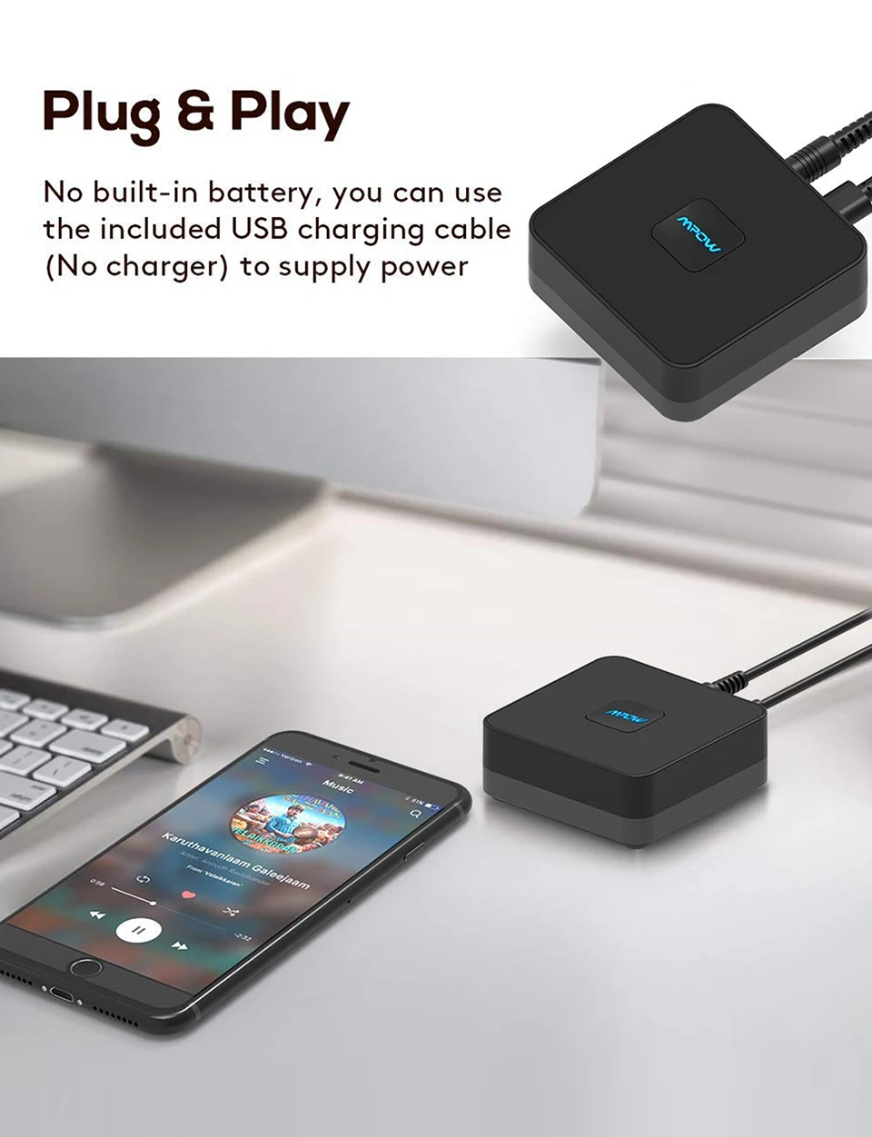 Mpow BH100 Bluetooth приемник беспроводной аудио адаптер со встроенным шумоизолятором 3,5 мм аудио разъем для ТВ домашняя автомобильная аудиосистема