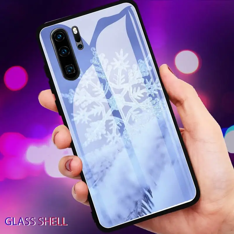 

Christmas Snowflake Phone Case For Huawei P9 10Plus 20PRO P30 Lite Back Cover Tempered Glass Cases For NOVA 3E Series
