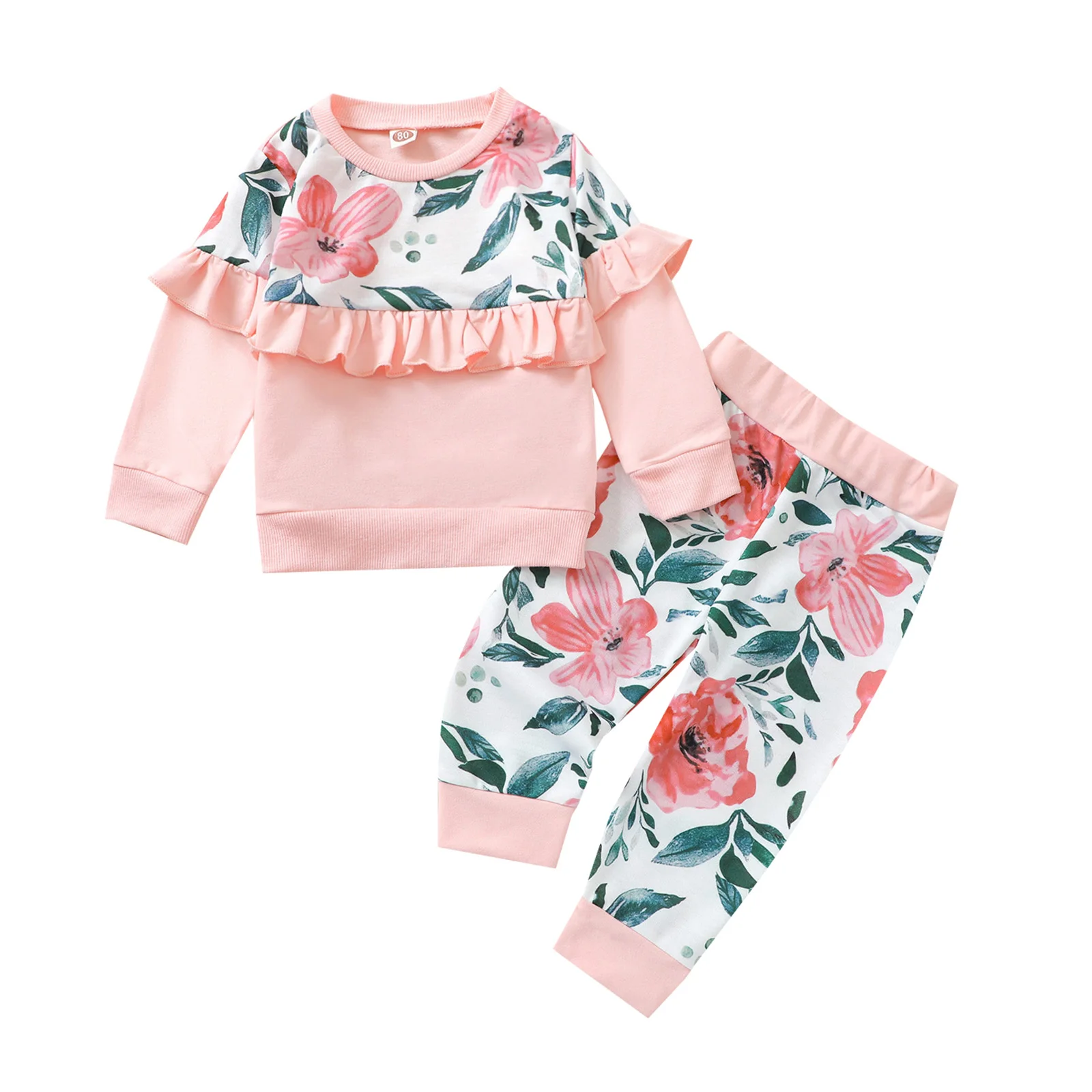 

Toddler Baby Girls 2Pcs Clothing Set Long Sleeve Floral Printed Top Long Pants Autumn Sets