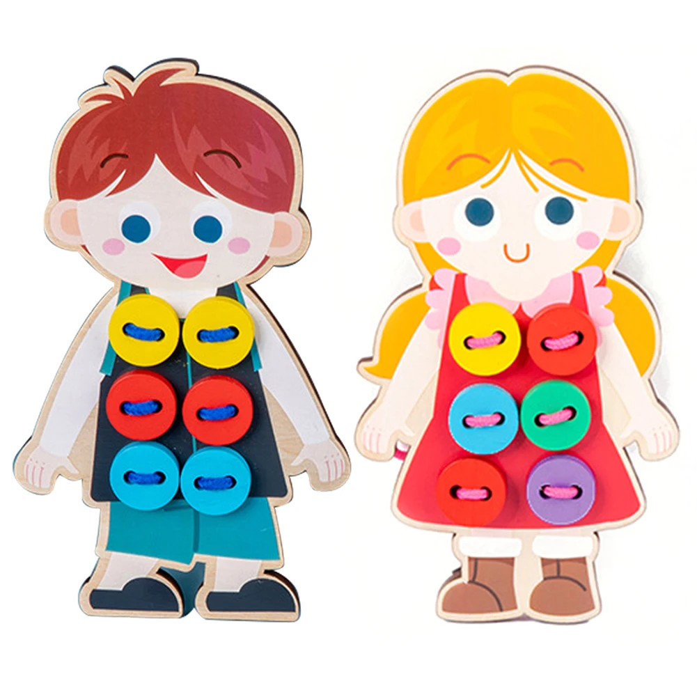 

DIY Clothes Sewing Stitching Button Game Baby Monterssori Wooden Threading Board Lacing Toys Child Educational Toy Teaching Aids