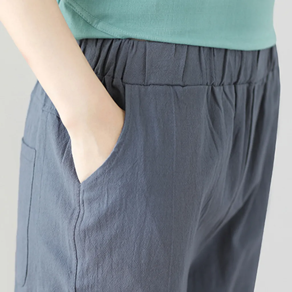 

Women VogueLinen Pants Trousers Big Size Long Trousers Straight Trousers Elastic Waist Cotton Pants Ankle Length Harem Pants