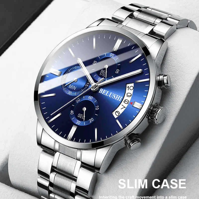 Часы наручные мужские кварцевые с хронографом водонепроницаемые полностью