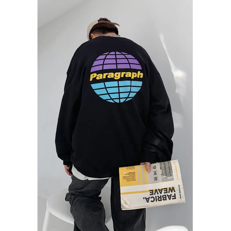 

2020 Spring And Autumn New Youth Loose Print Sweatshirt Fashion Casual Round Neck Pullover Black / Off White Gray / Army Green
