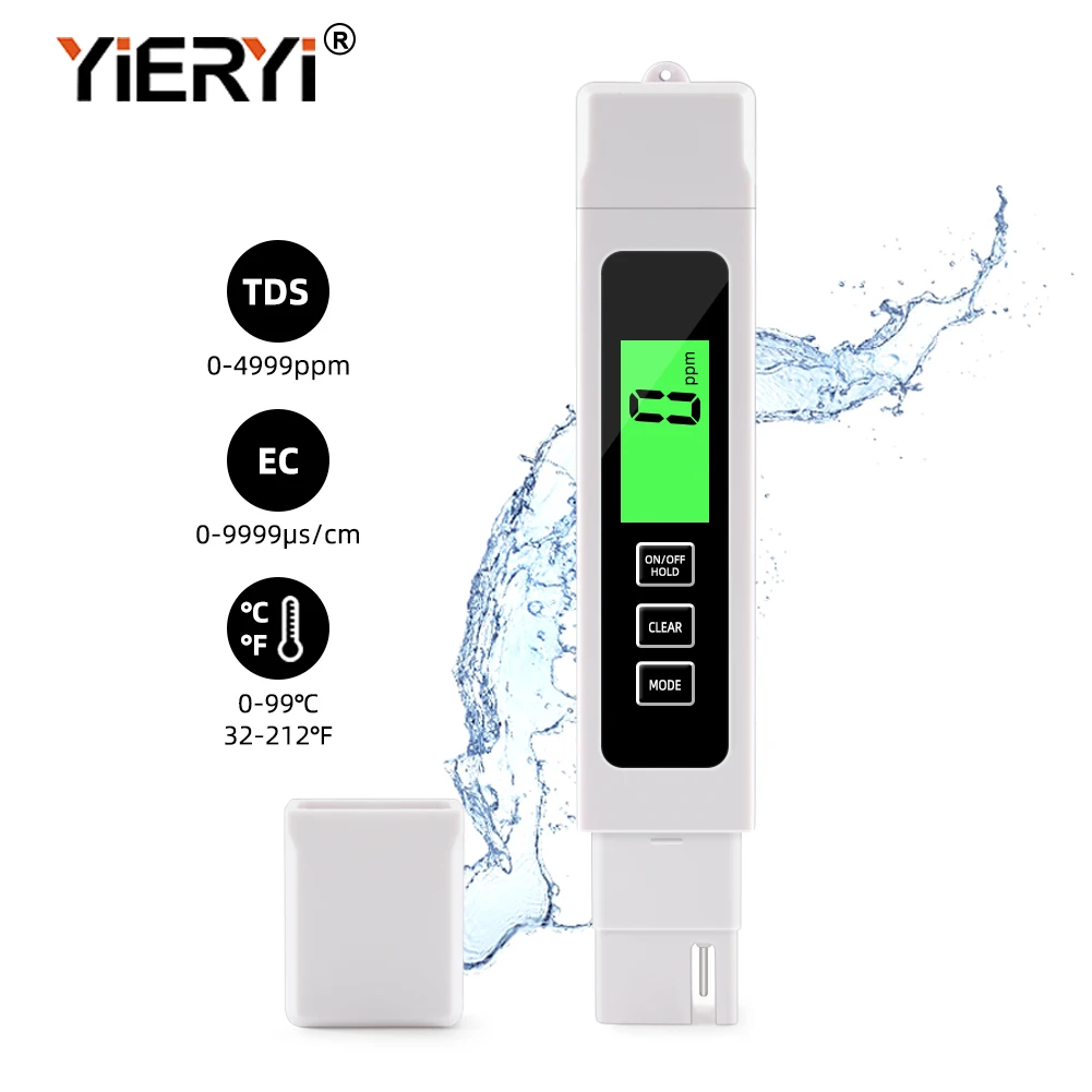 

Yieryi 3 In 1 TDS EC Temp Meter Water Quality Tester Heavy Metal Test Pen 0~4999ppm/0~9999us/cm for Aquaculture Laboratory Water