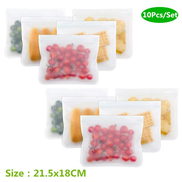 10pcs 18x21.5 Силиконовая сумка для хранения продуктов, многоразовая свежая сумка на молнии, герметичные емкости для хранения продуктов, контейнеры, сумка, одобренная FDA, BPA бесплатно - Цвет: 10pcs 18x21.5