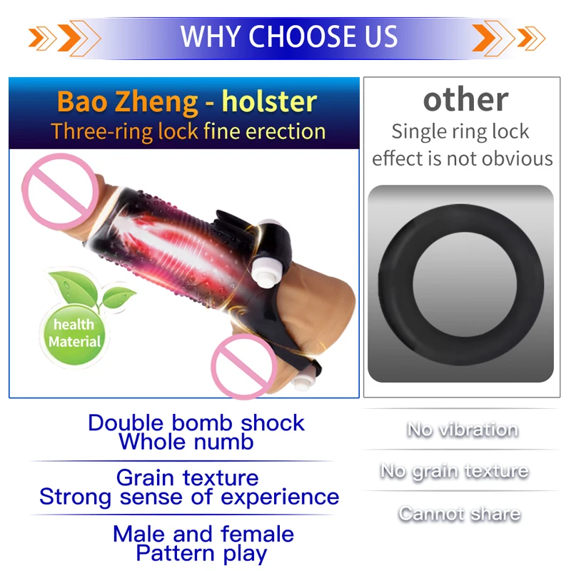 Двойные рукава для пениса с функцией двойного шока, устройство для мужской девственности, секс-игрушки для мужчин, кольцо на пенис из силикона, переиспользуемые презервативы фетиш.