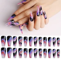 24pcsset t shape v french long ballerina fake nails acrylic false nail tips manicure beauty tools