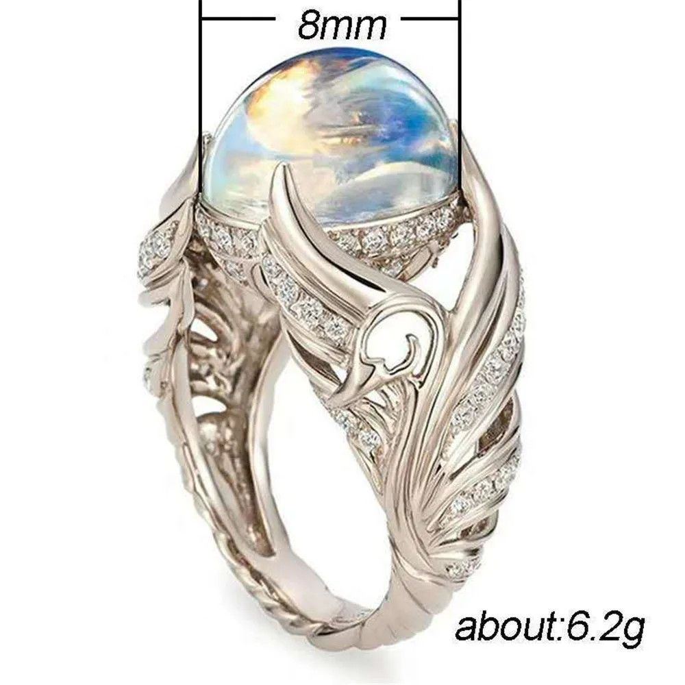 

Classic Retro Women's Wedding Jewelry Valentine's Day Gift Hollow Blank Swan Colorful Imitation Moonstone Ring Wholesale