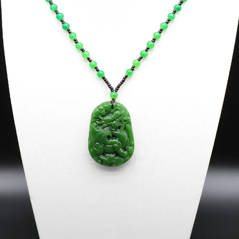 

Natural Green Jade Dragon Pendant Necklace Chinese Hand-Carved Charm Jewelry Fashion Accessories Amulet for Men Women Lucky Gift